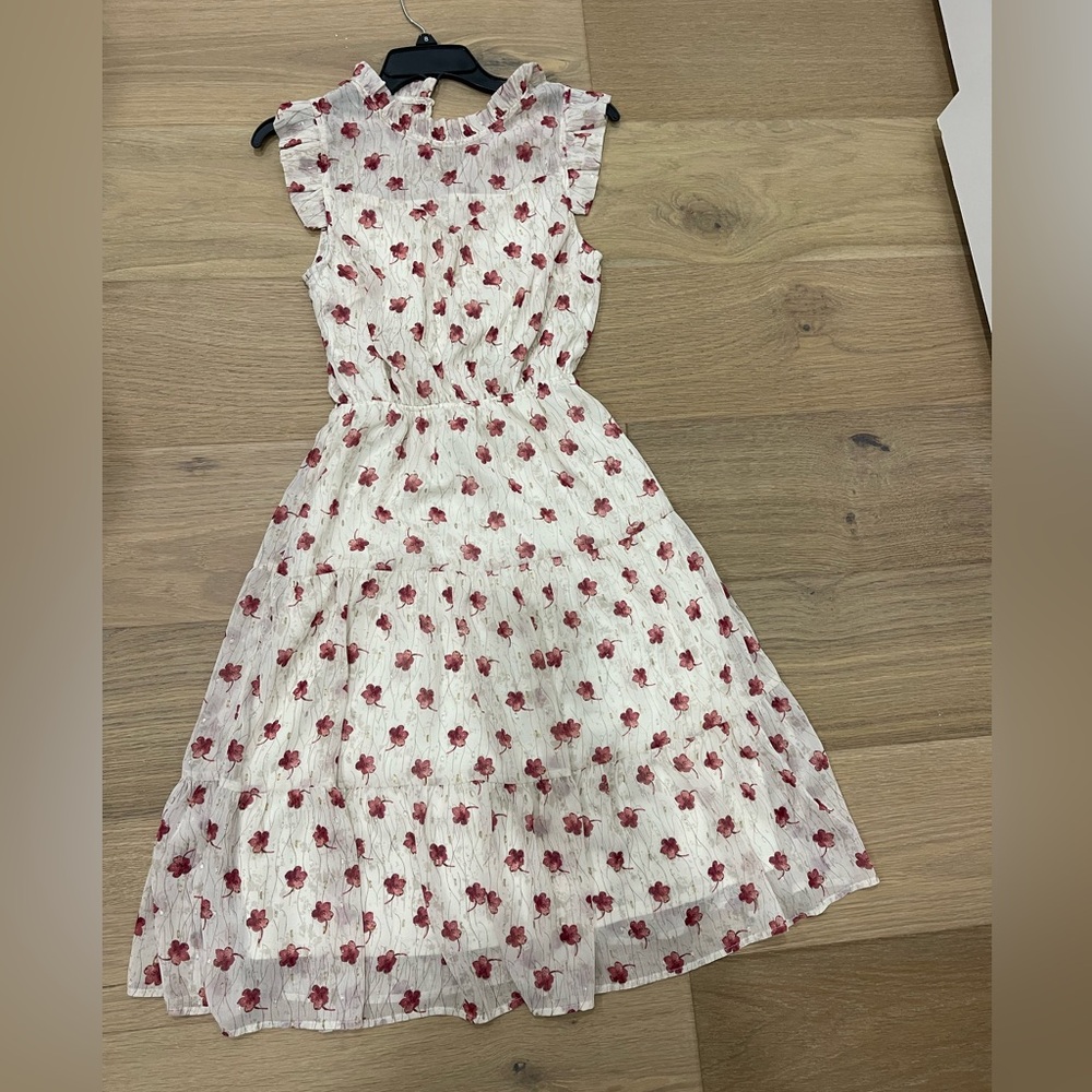 Monteau Cream and Red Floral Dress